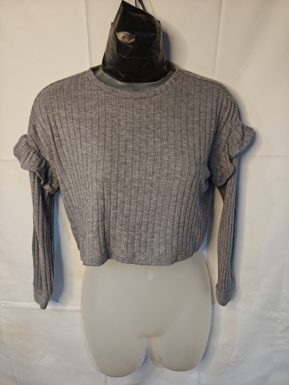 Old Navy Gray Ribbed Cropped Long-Sleeve Top